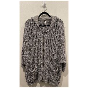 FREE PEOPLE Heather Chunky Knit Hooded Zip Oversized Cardigan Gray